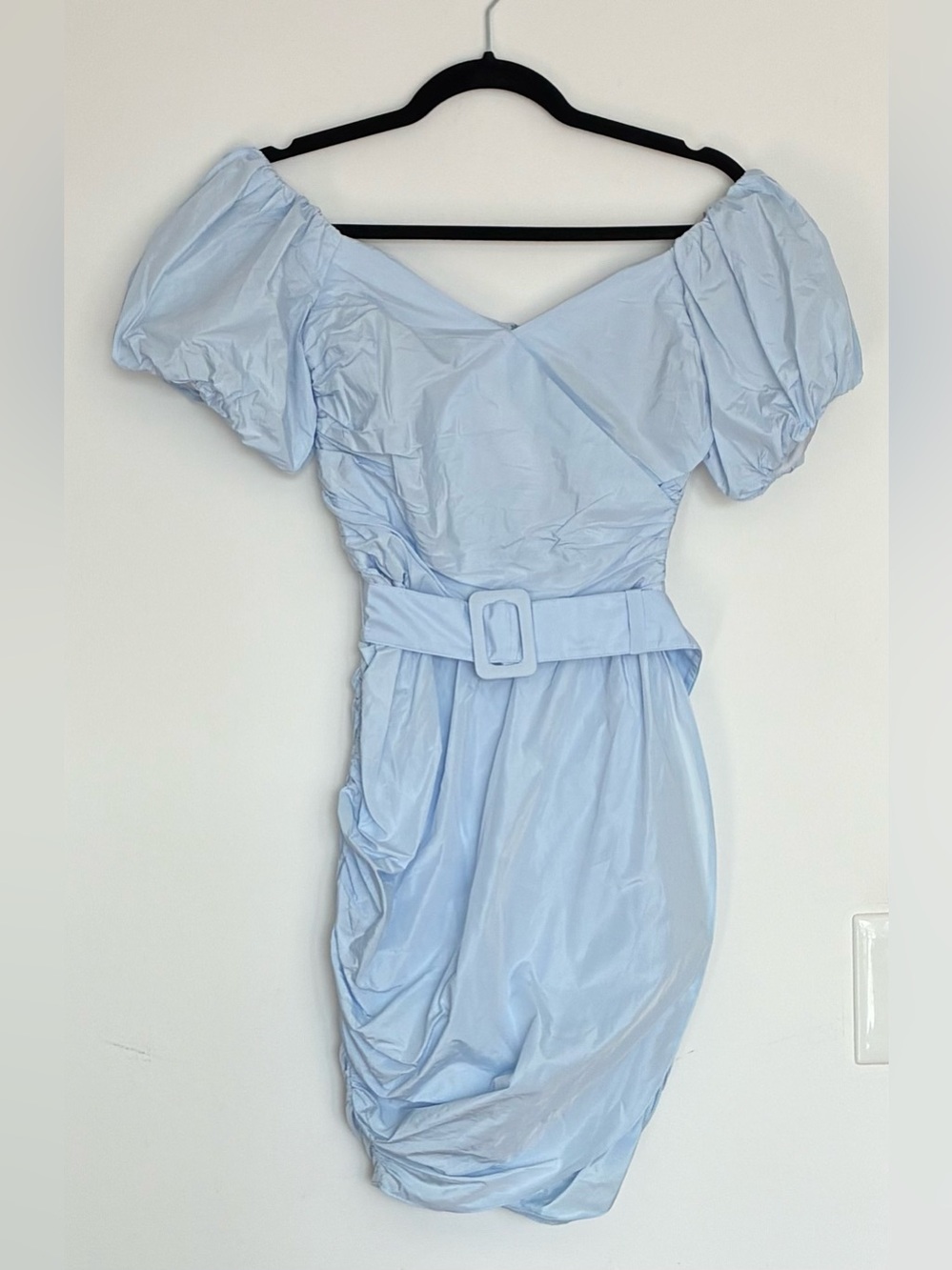 NWT ASOS Light Blue Off the Shoulder Puff Sleeve Dress with Belt